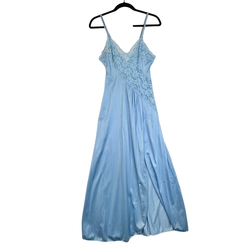 Val Mode VTG Light Blue Lingerie Long Nightgown Sleepwear Lace Slip Dress Small